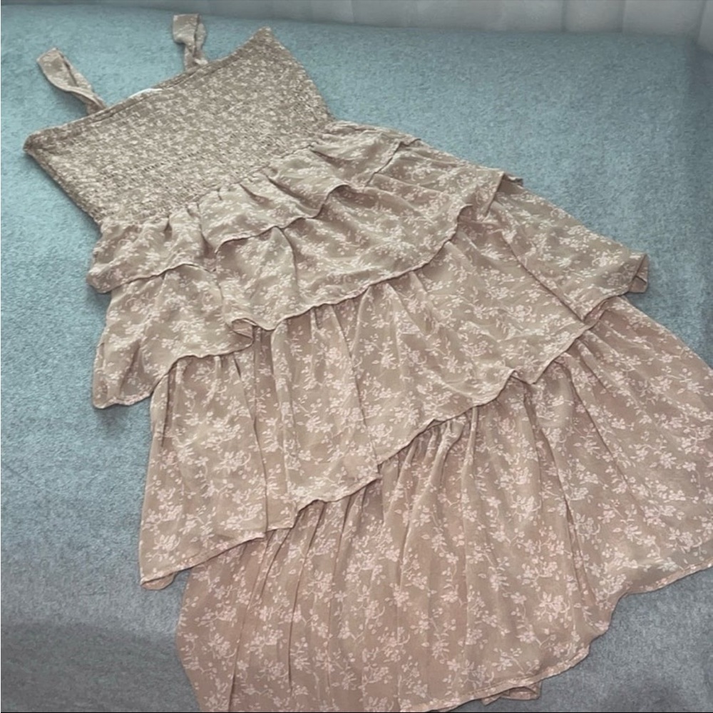 Fairy Ditzy Floral Midi Dress Large Sundress Tiered Romantic Summer